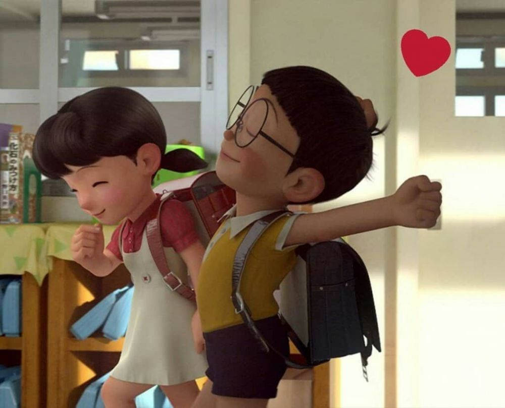 A Cute Nobita And Shizuka In Love Wallpaper
