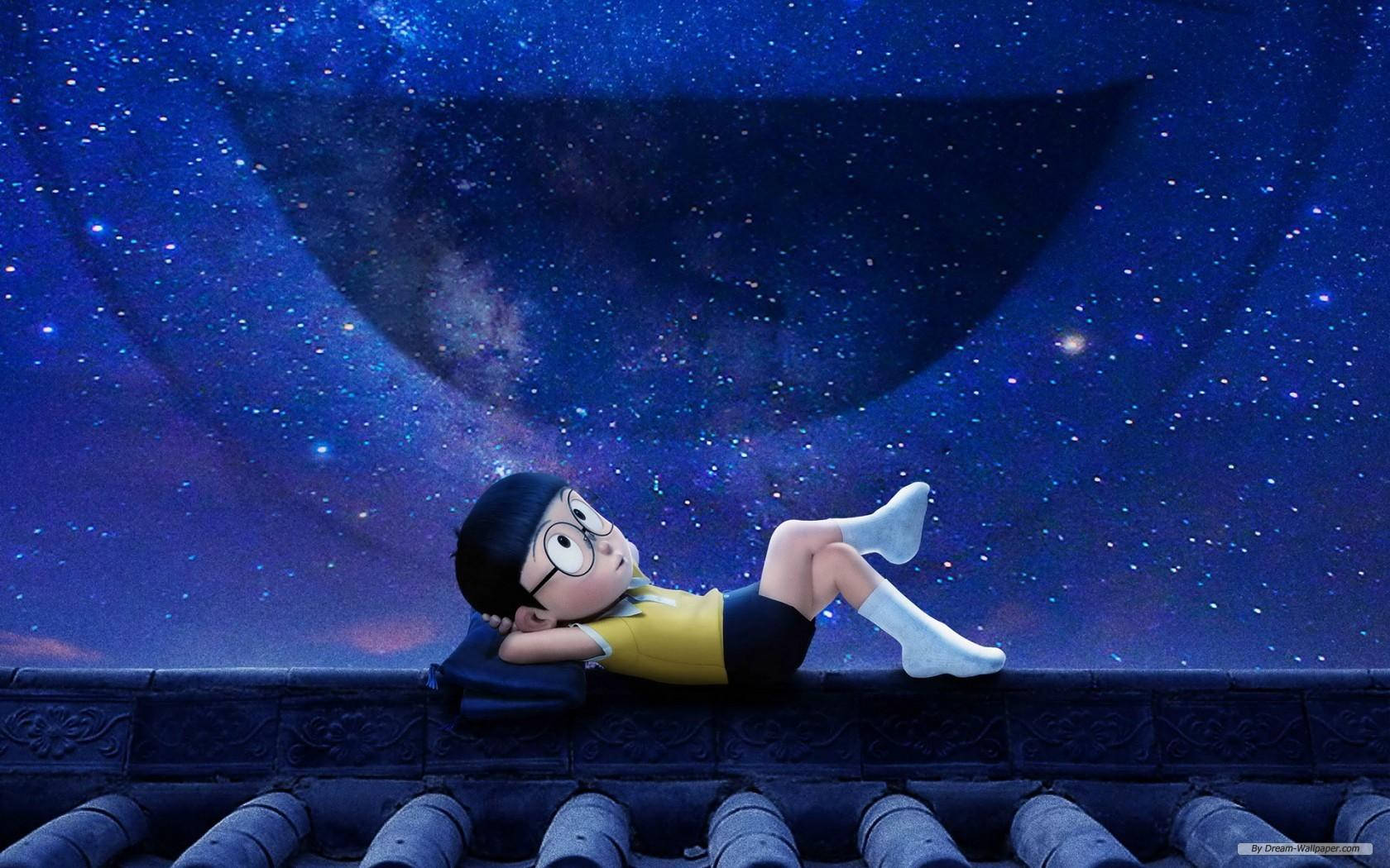 A Cute Nobita On The Roof Wallpaper