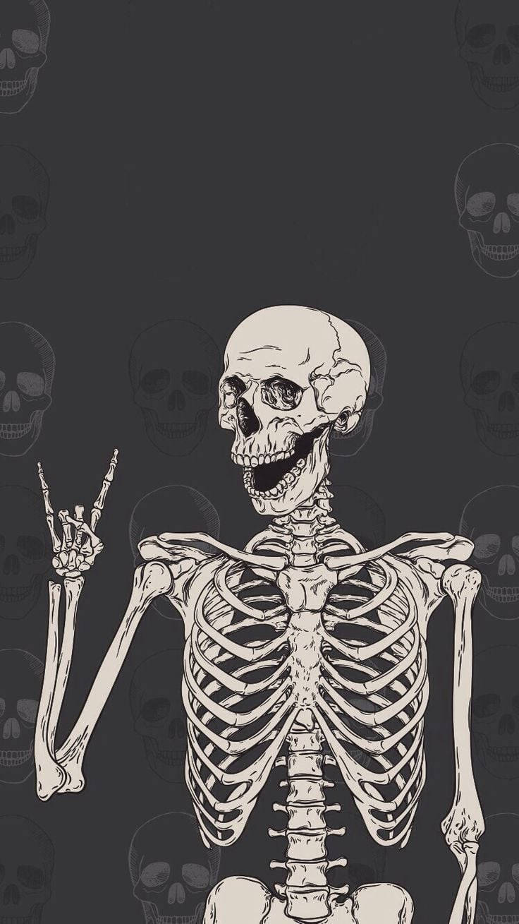 A Cute Skeleton With A Rock N' Roll Hand Sign Wallpaper