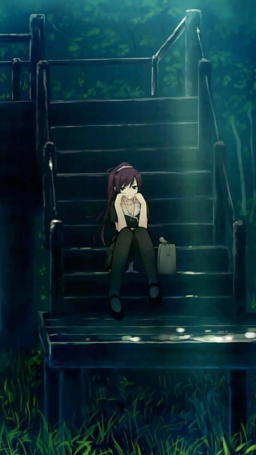 A Depressed Anime Girl Sitting Alone In Her Room With A Broken Heart Wallpaper
