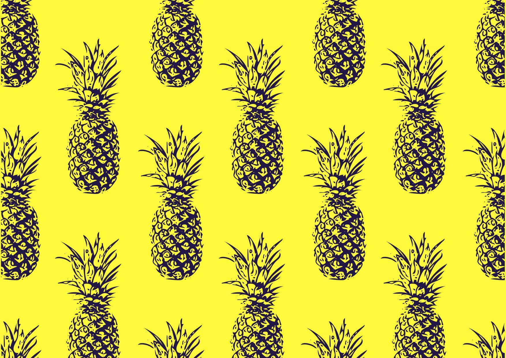 A Desktop With A Beautiful Pineapple Wallpaper For An Energizing Working Space Wallpaper