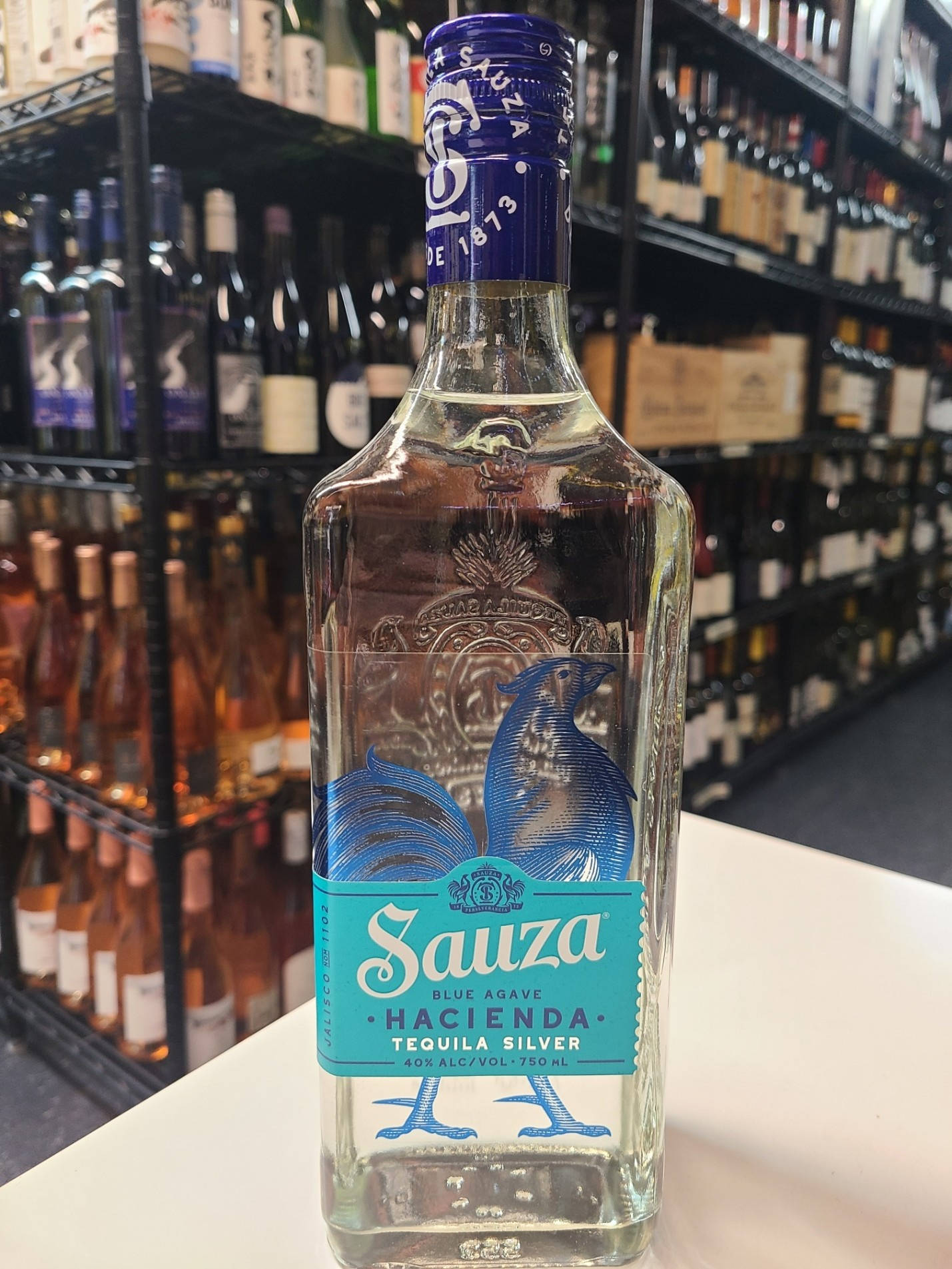 A Distinct Bottle Of Sauza Silver Tequila On Display In A Liquor Store Wallpaper