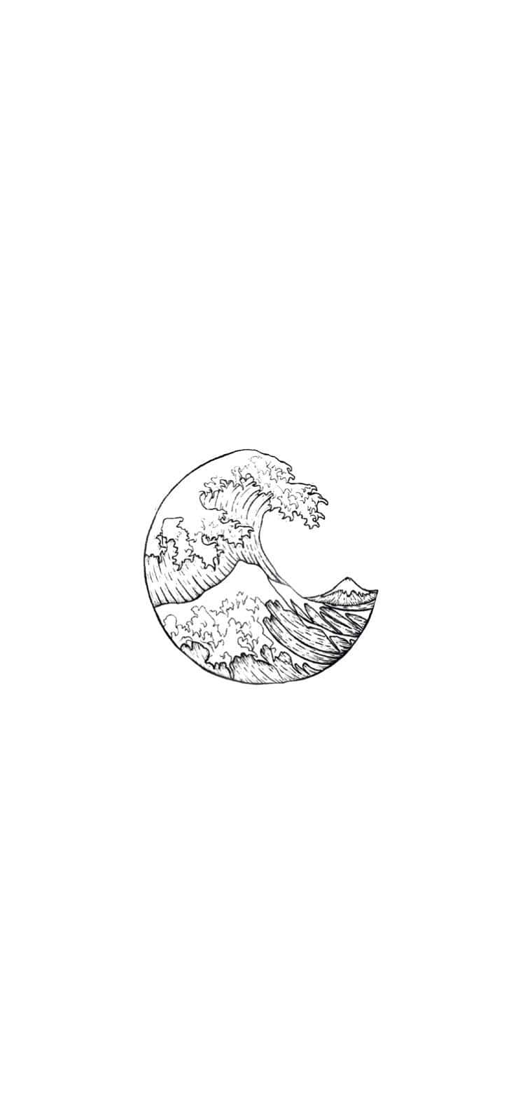 A Drawing Of A Wave On A White Background Wallpaper