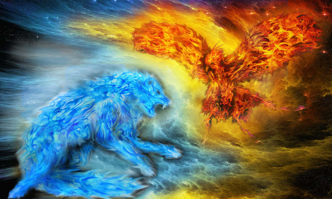 A Fire And Ice Wolf Blend In Perfect Harmony Wallpaper