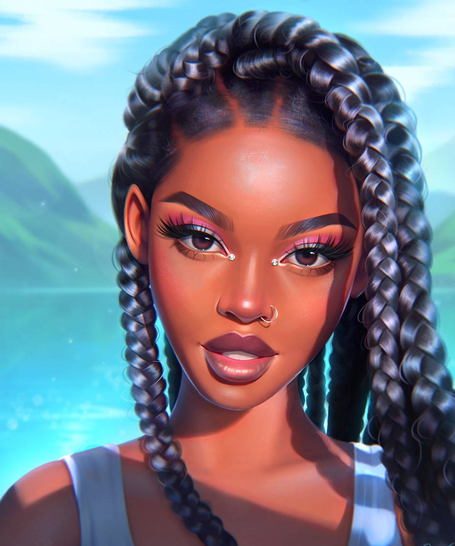 A Girl With Braids In Front Of A Lake Wallpaper