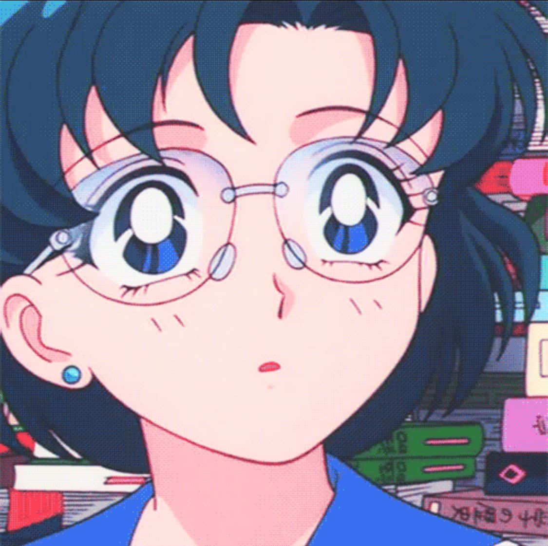 A Girl With Glasses In Front Of A Book Shelf Wallpaper
