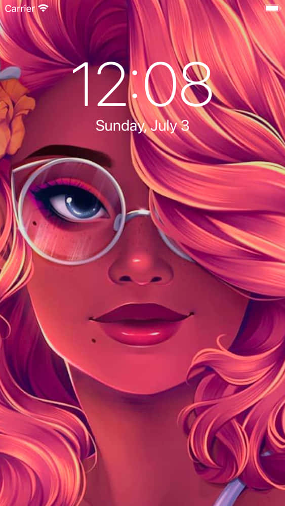 A Girl With Pink Hair And Glasses Is On The Screen Of An Iphone Wallpaper