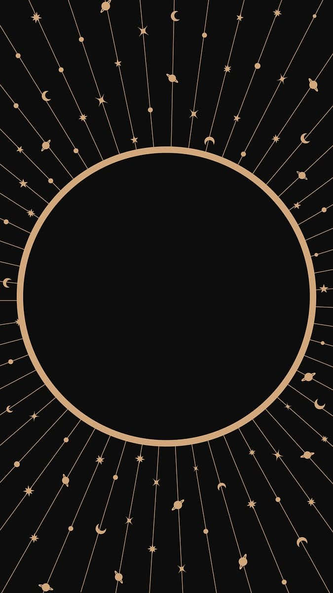 A Gold Frame With Stars And Sun On A Black Background Wallpaper