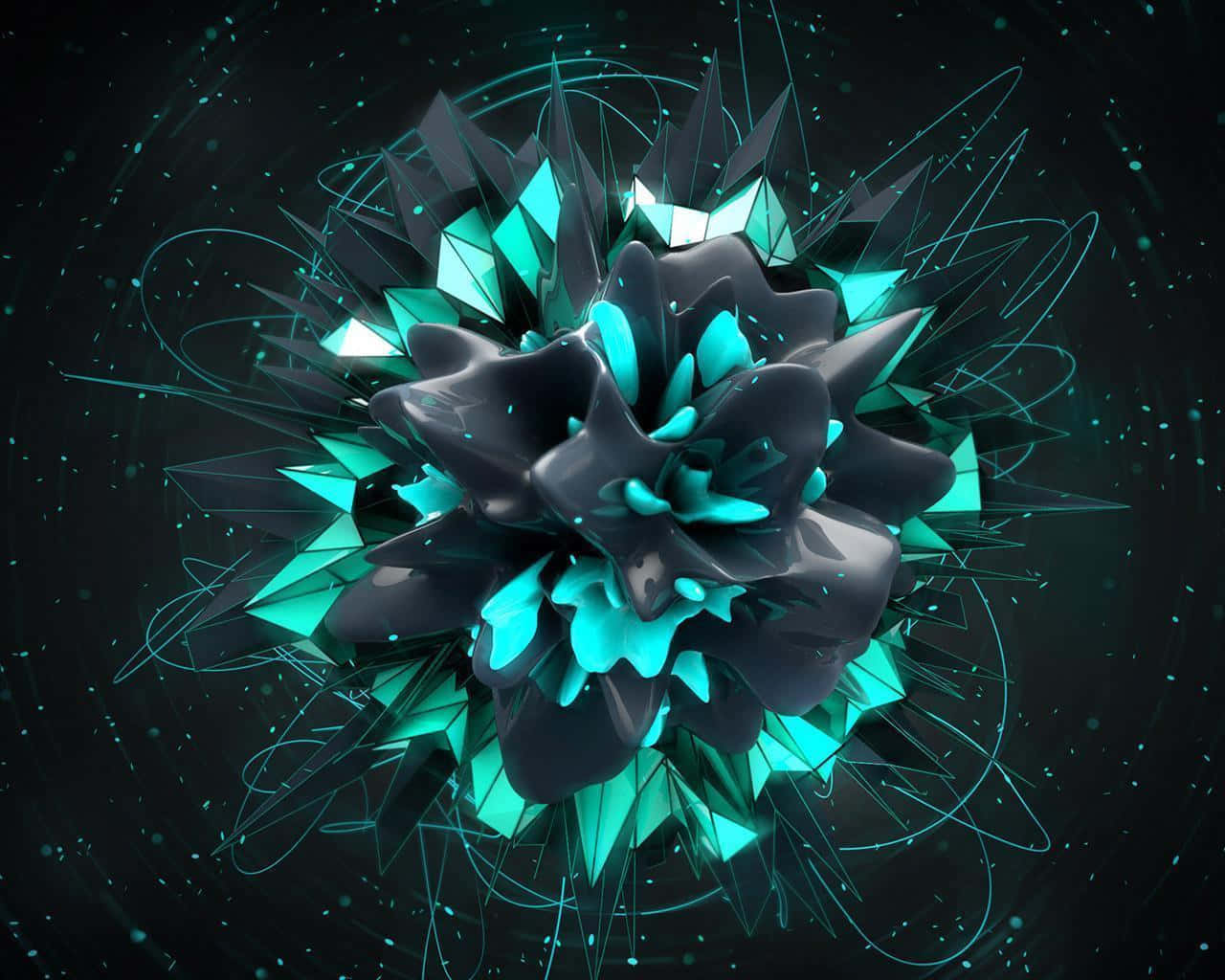 A Green And Blue Flower With A Black Background Wallpaper