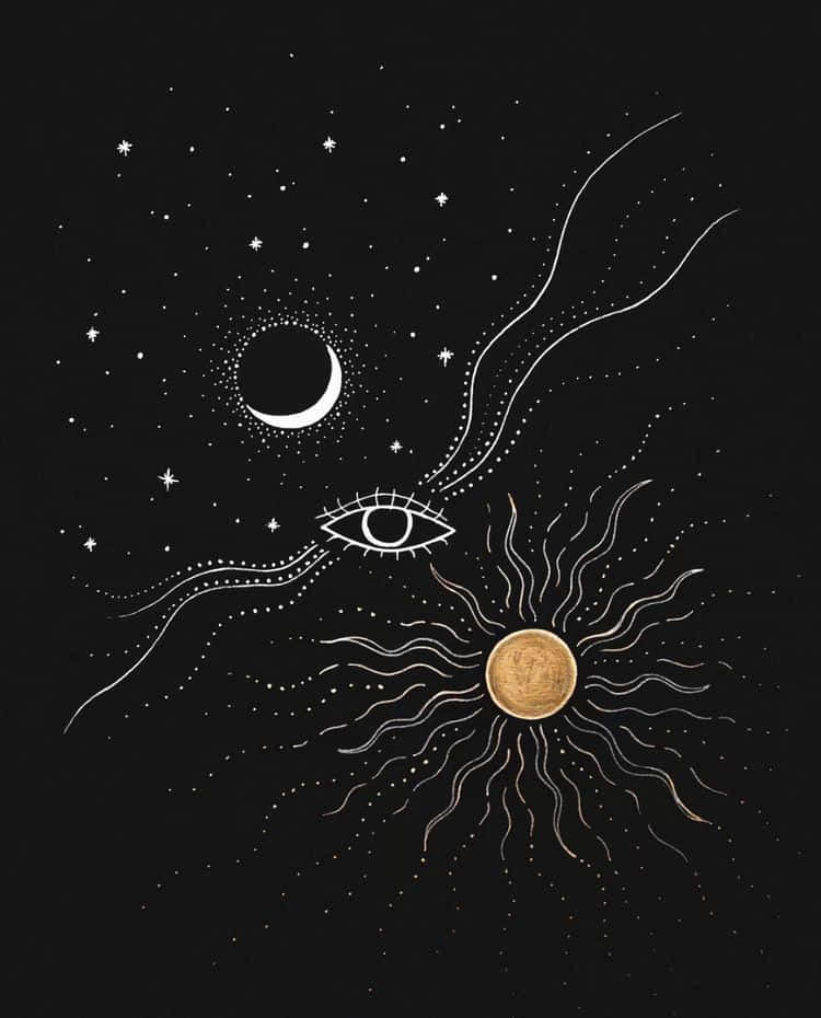 A Harmonious Blend Of Sun And Moon In A Celestial Display Of Aesthetic Beauty Wallpaper