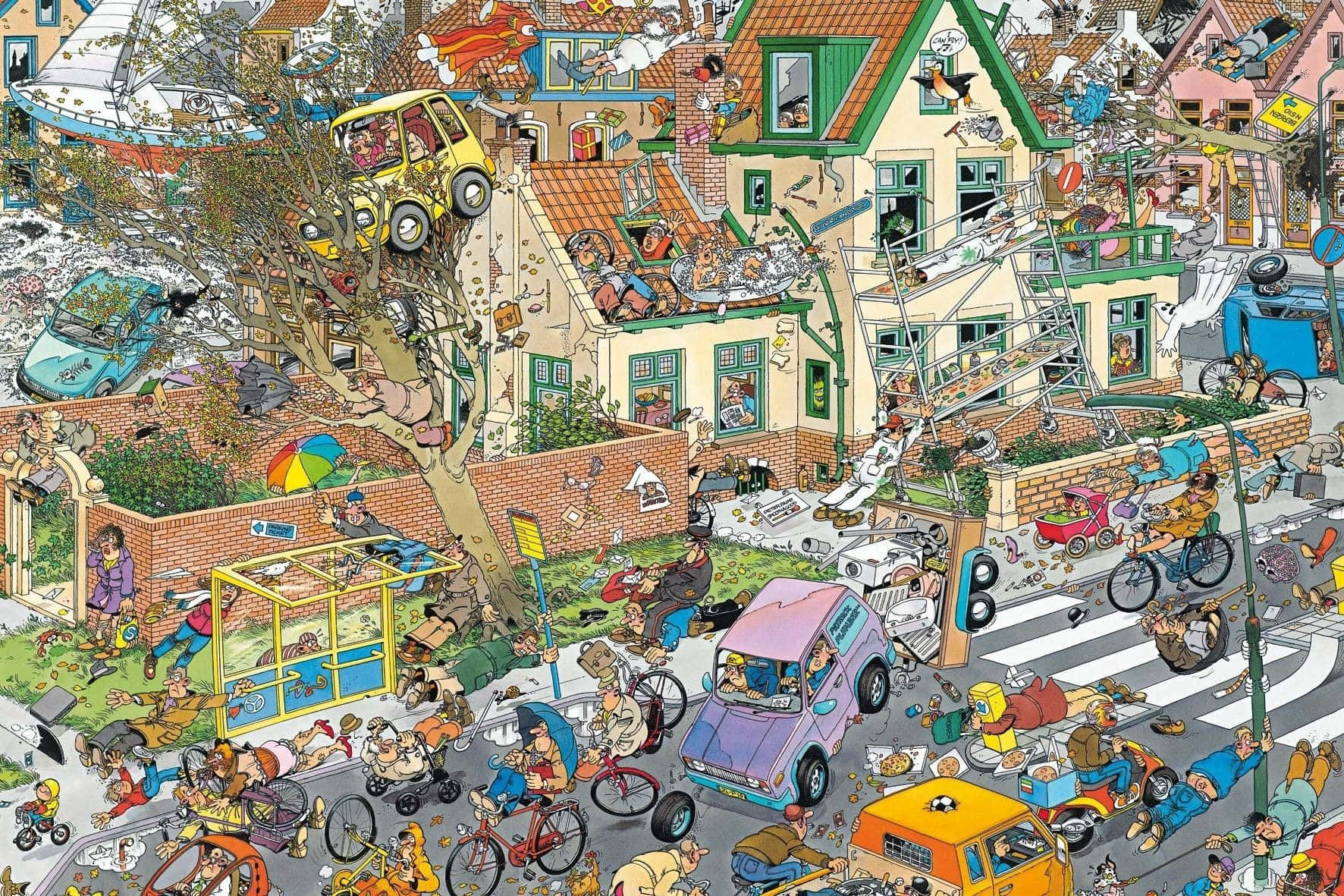 A Jigsaw Puzzle With Many People And Animals Wallpaper