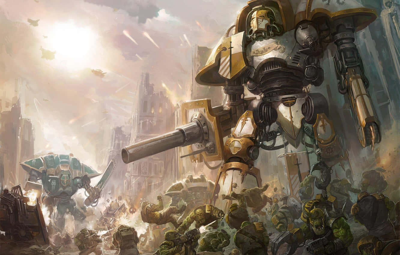 A Large Robot Is Standing In A City Wallpaper