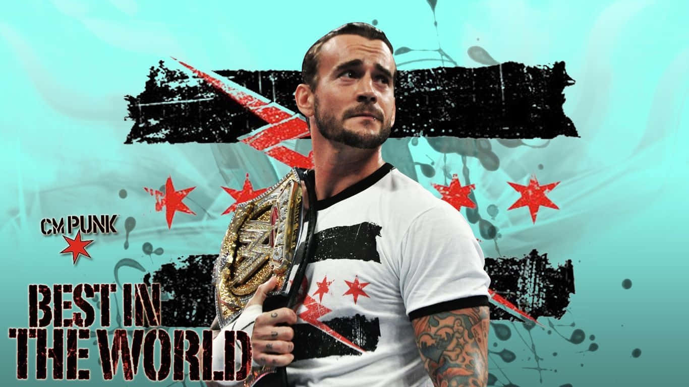 A Man Holding A Wrestling Belt With The Words Best In The World Wallpaper
