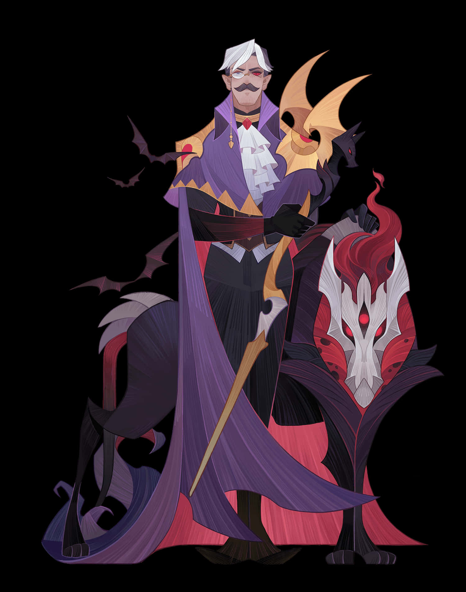 A Man In A Purple Costume With A Sword And A Wolf Wallpaper