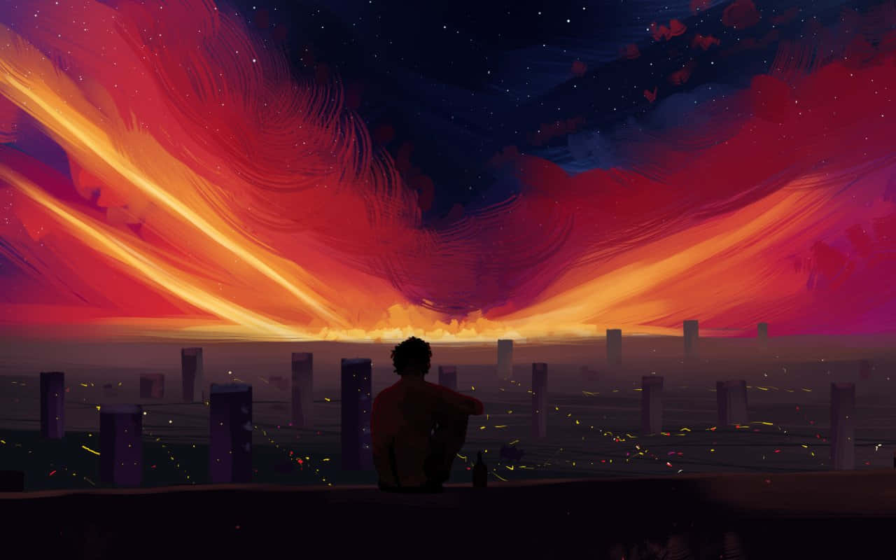 A Man Is Sitting On A Ledge Looking At The Sky Wallpaper