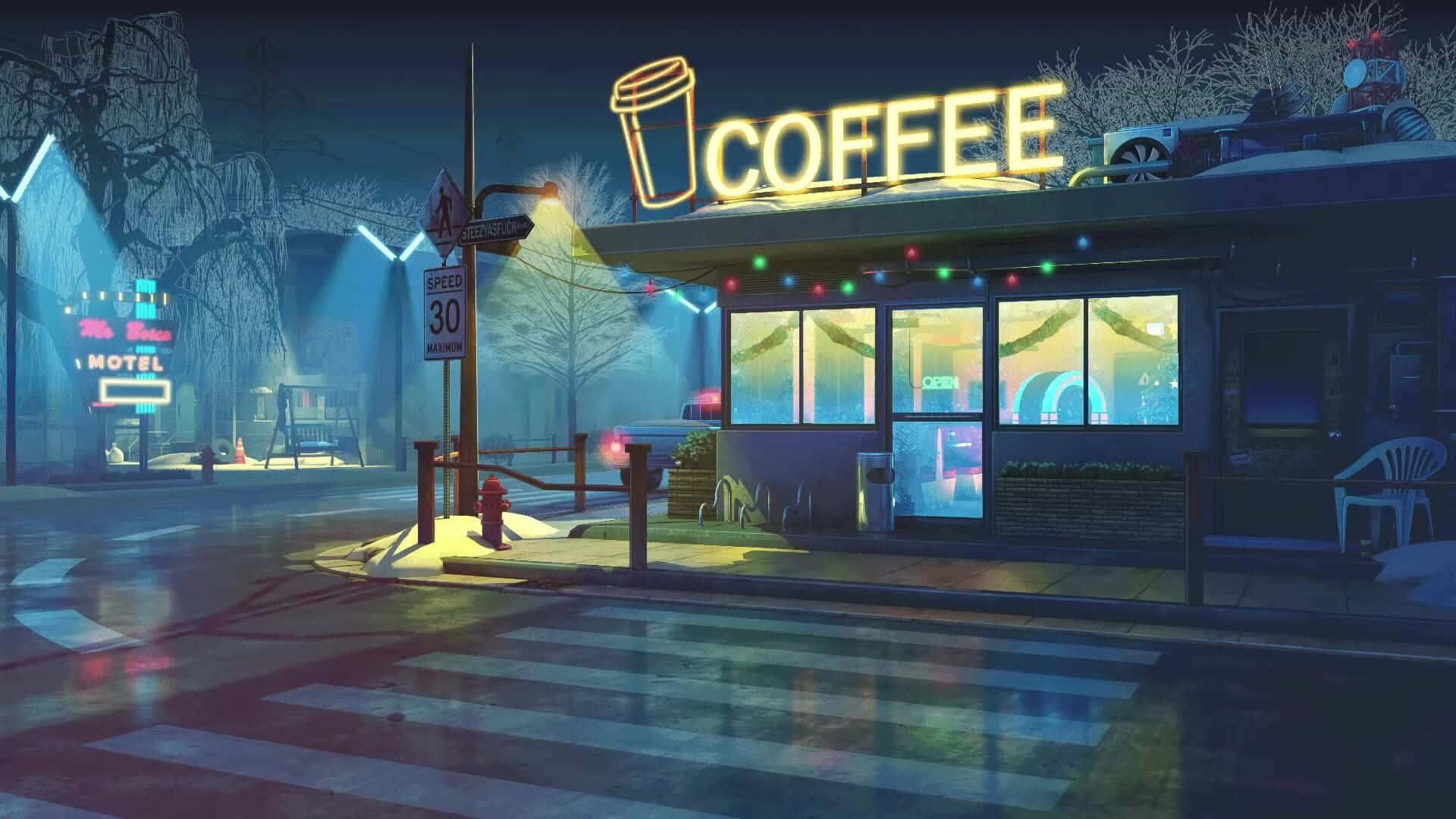 Download free A Neon Coffee Shop With A Sign On It Wallpaper -  MrWallpaper.com