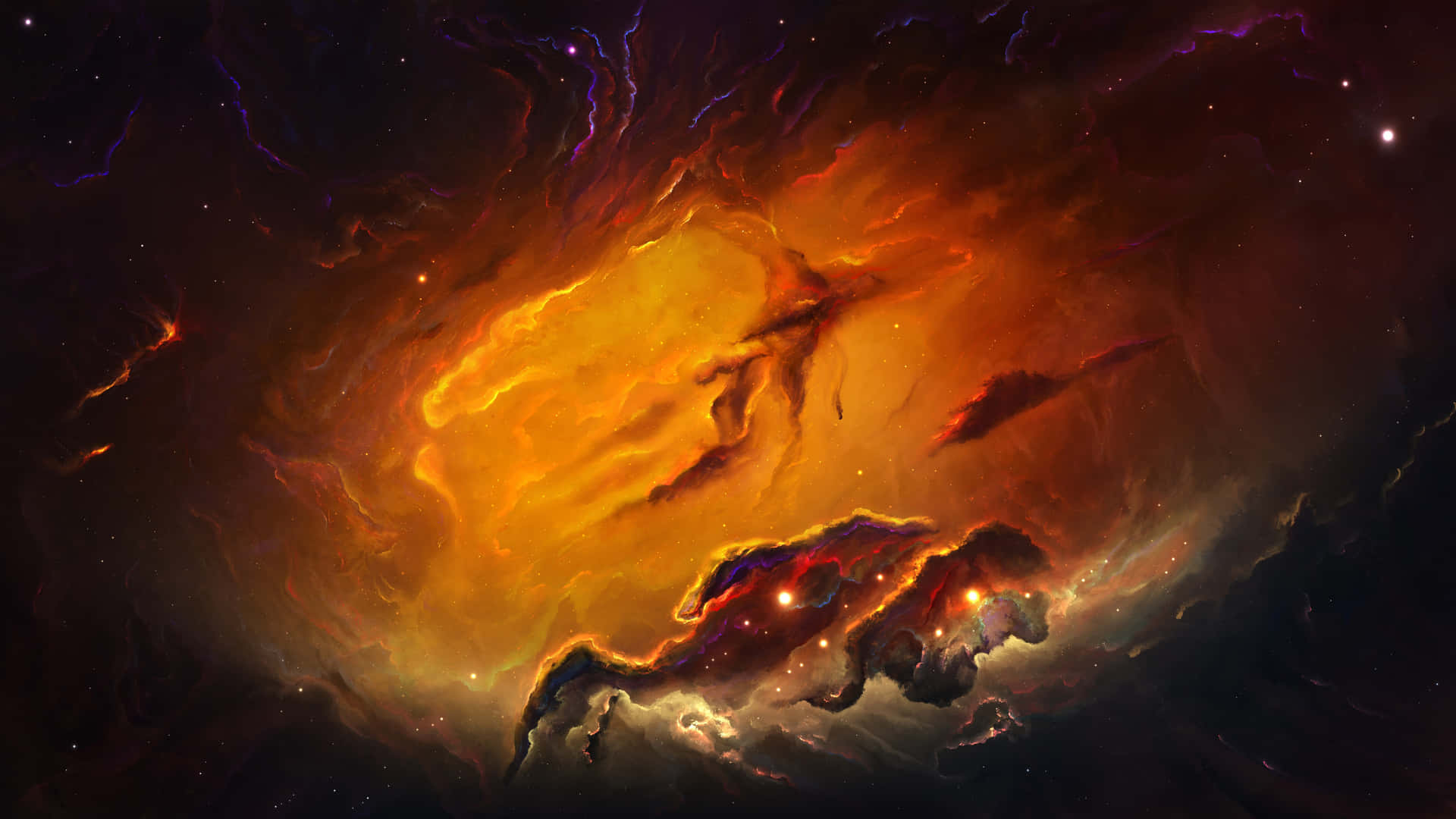 A Painting Of A Spaceship In A Dark Space Wallpaper