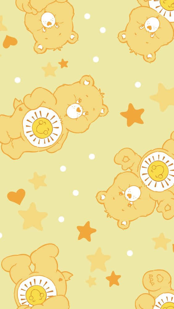 A Pattern Of Teddy Bears With Stars On A Green Background Wallpaper