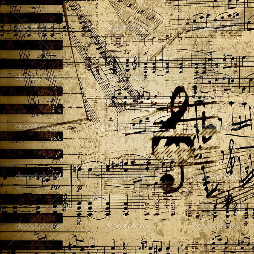 A Piano Keyboard With Music Notes On It Wallpaper