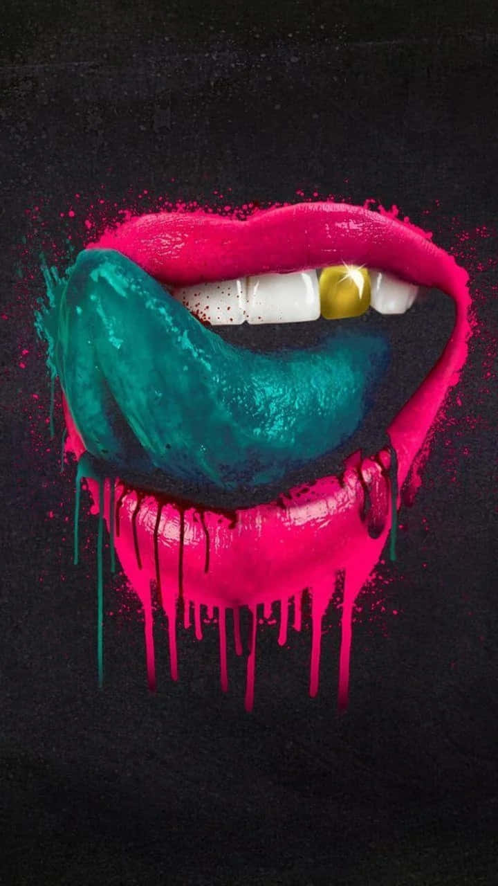 A Pink And Blue Mouth With A Pink And Blue Dripping Paint Wallpaper