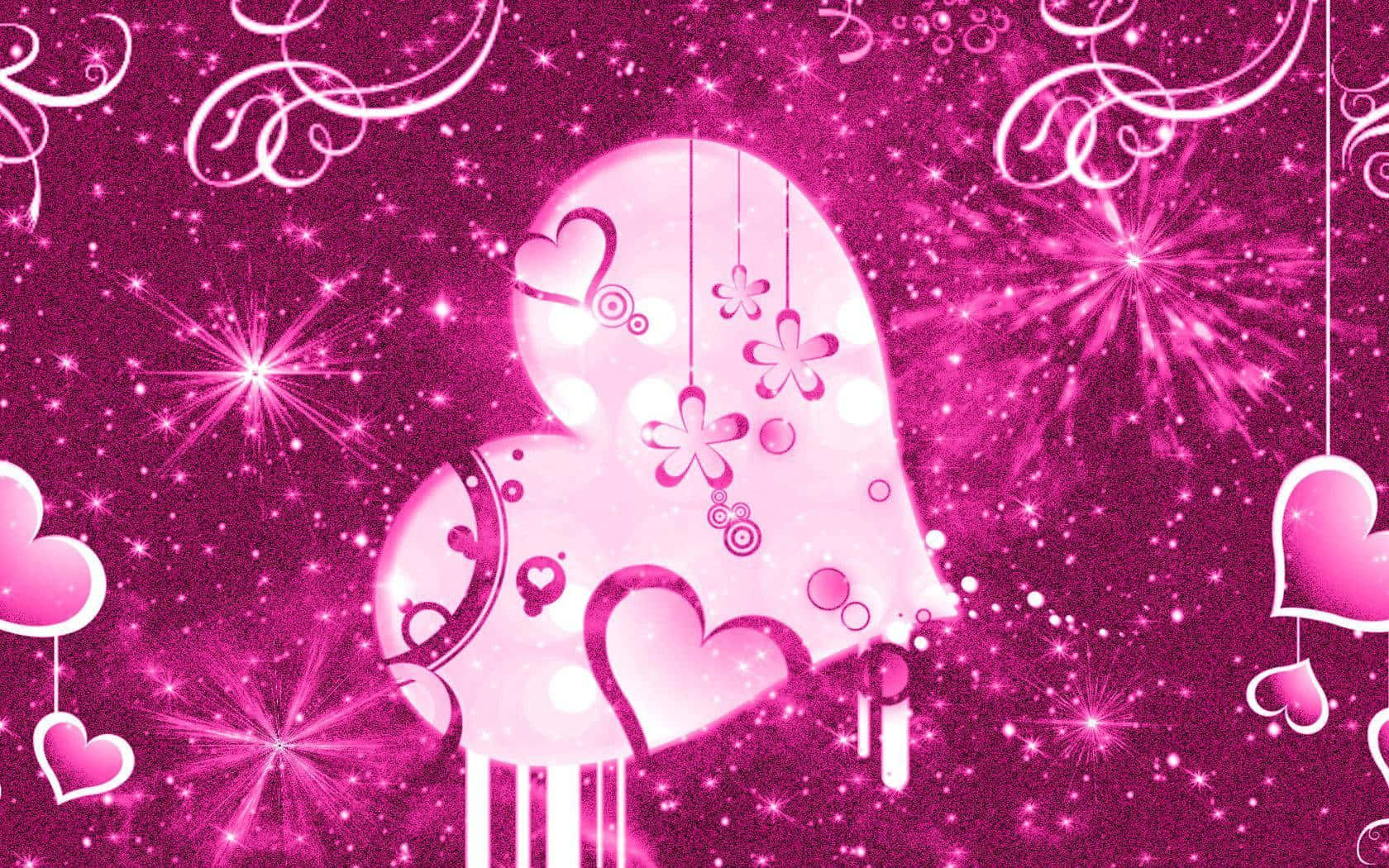 A Pink Background With Hearts And Stars Wallpaper