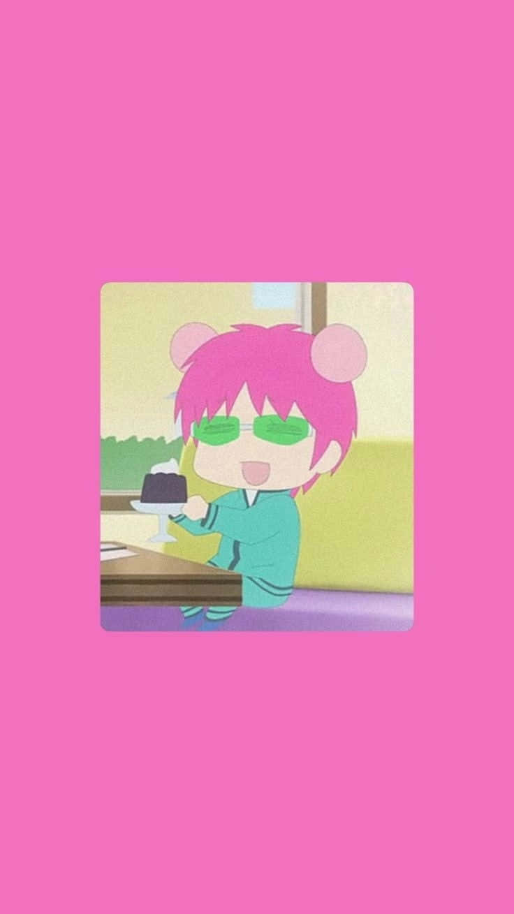 A Pink Cat With Pink Hair Sitting At A Table Wallpaper