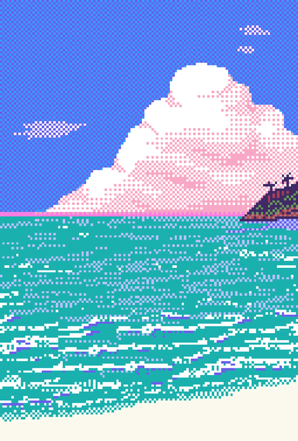 A Pixelated Image Of A Beach With A Cloud Wallpaper