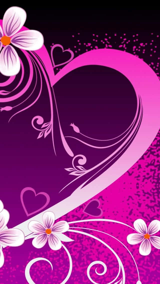 A Purple And Pink Heart With Flowers On It Wallpaper