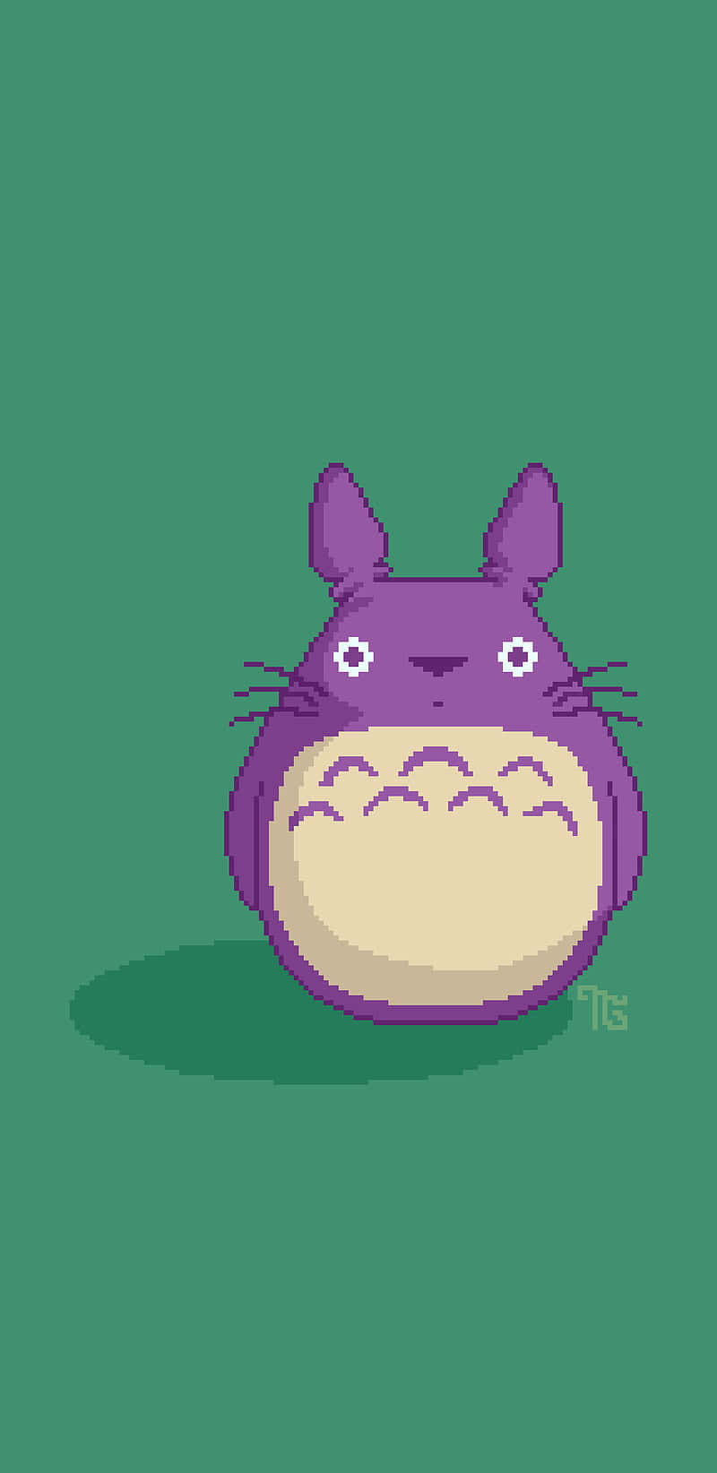 A Purple Totoro On A Green Background Wallpaper