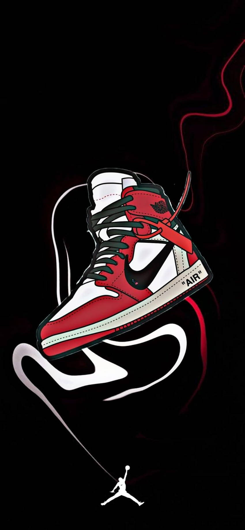 A Red And White Jordan Sneaker With Smoke Coming Out Of It Wallpaper