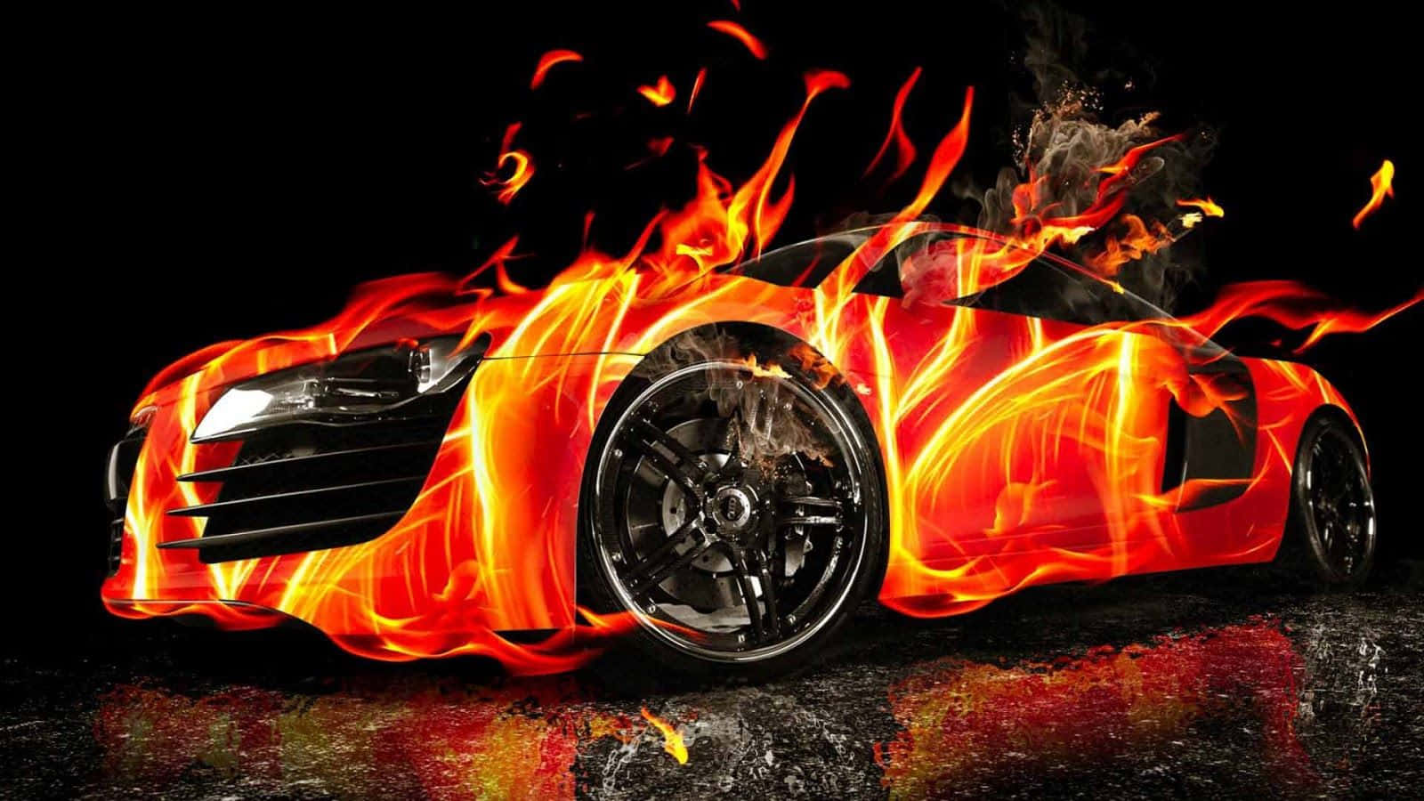 A Red Sports Car With Flames On It Wallpaper