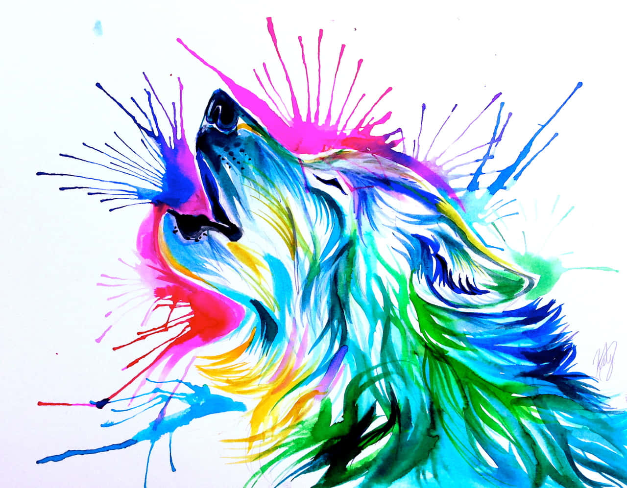 A Regal Rainbow Wolf In The Wilderness Wallpaper