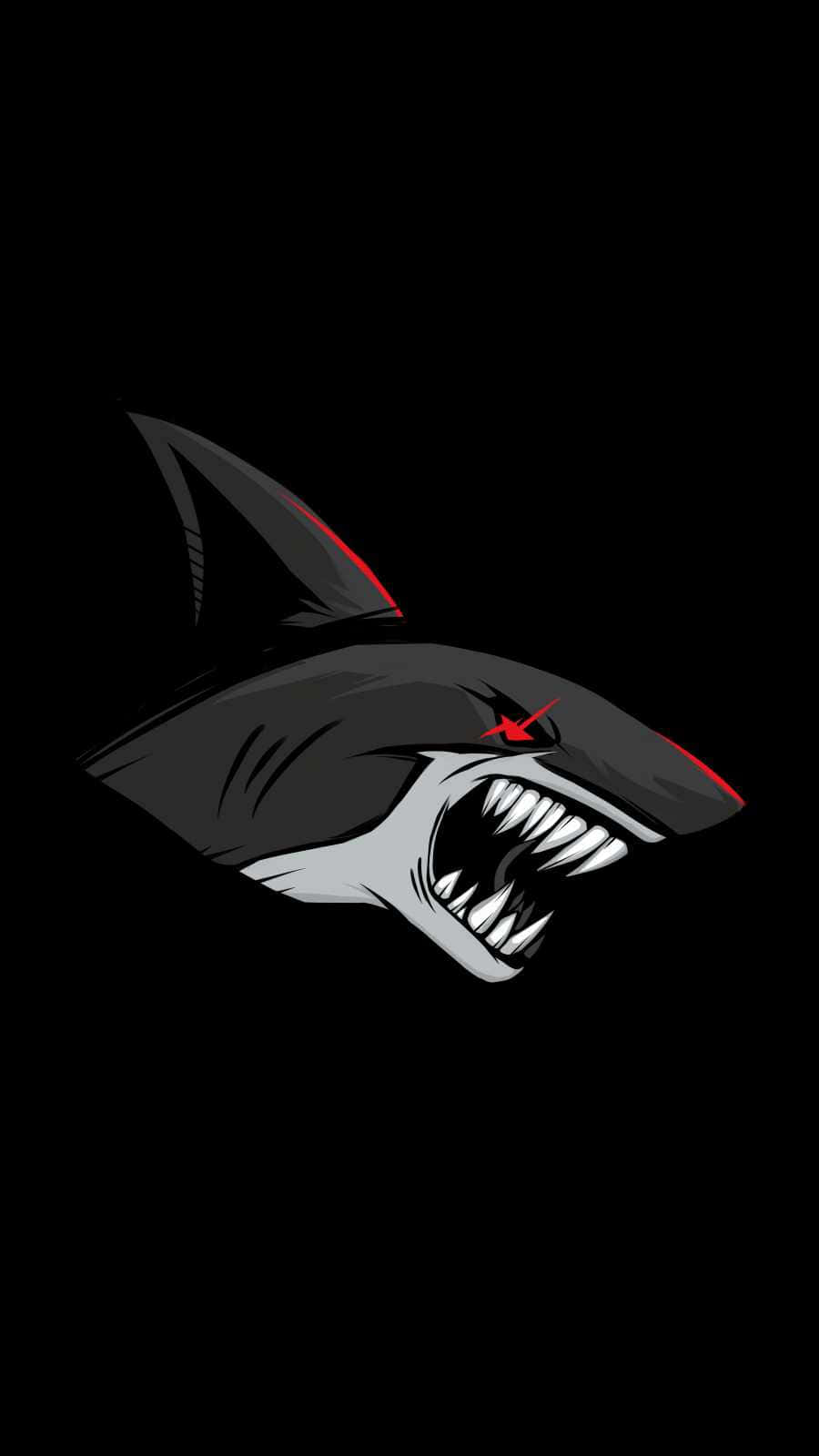 A Shark With A Red Mouth On A Black Background Wallpaper