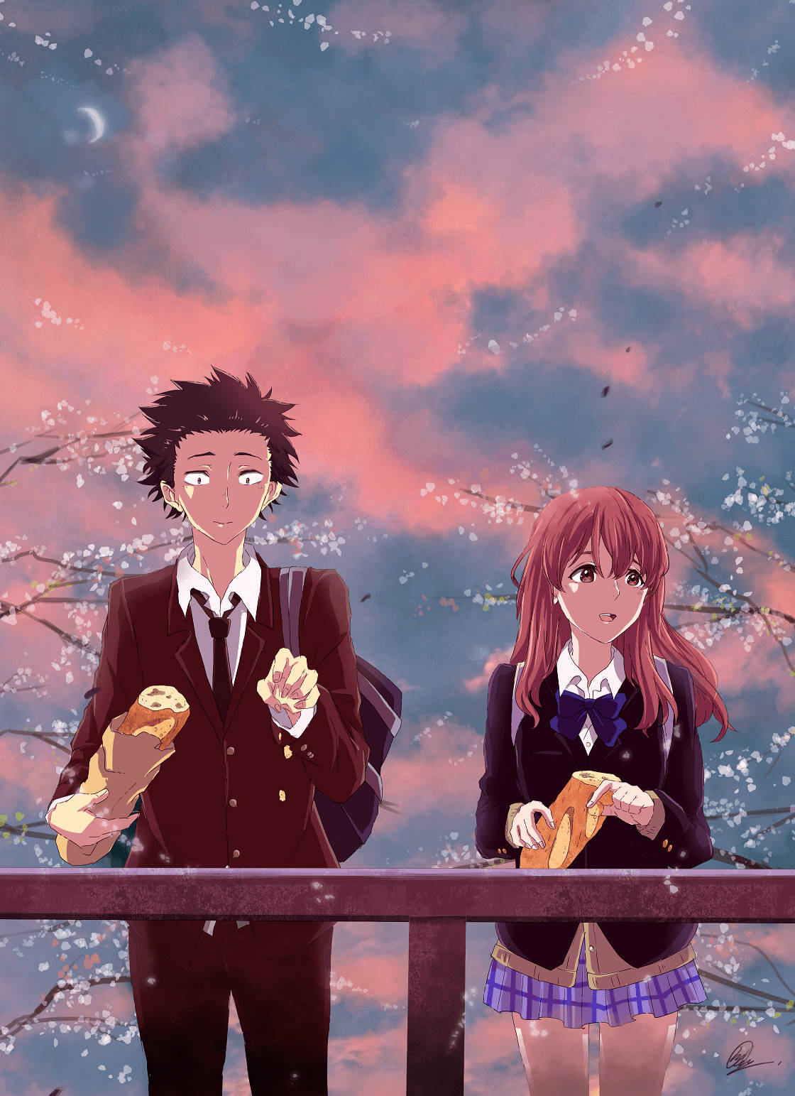 A Silent Voice Couple Red Evening Wallpaper