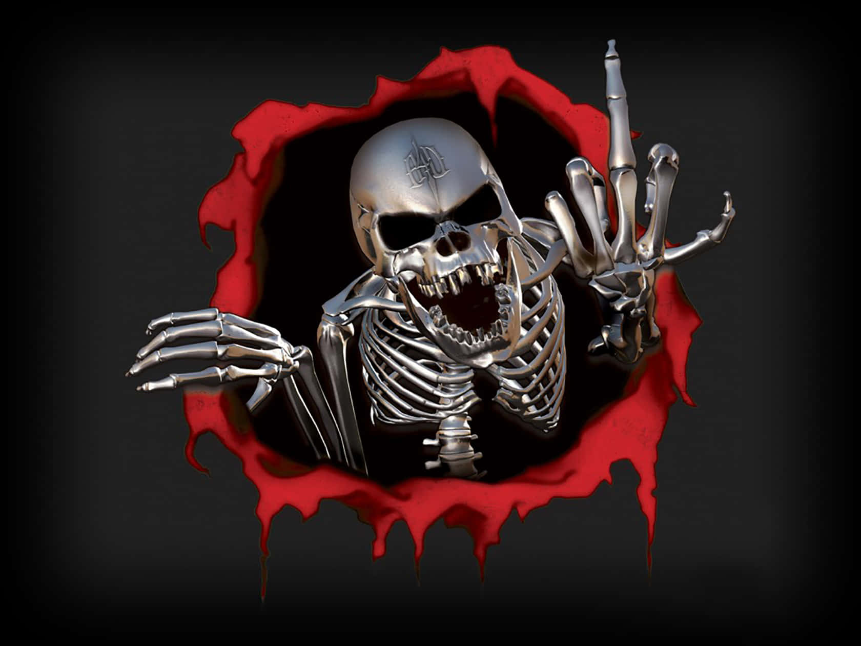 A Skeleton Is Holding A Gun Out Of A Hole Wallpaper
