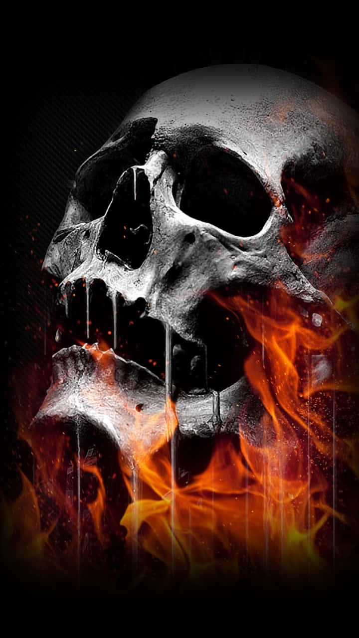 A Skull With Flames On It Wallpaper