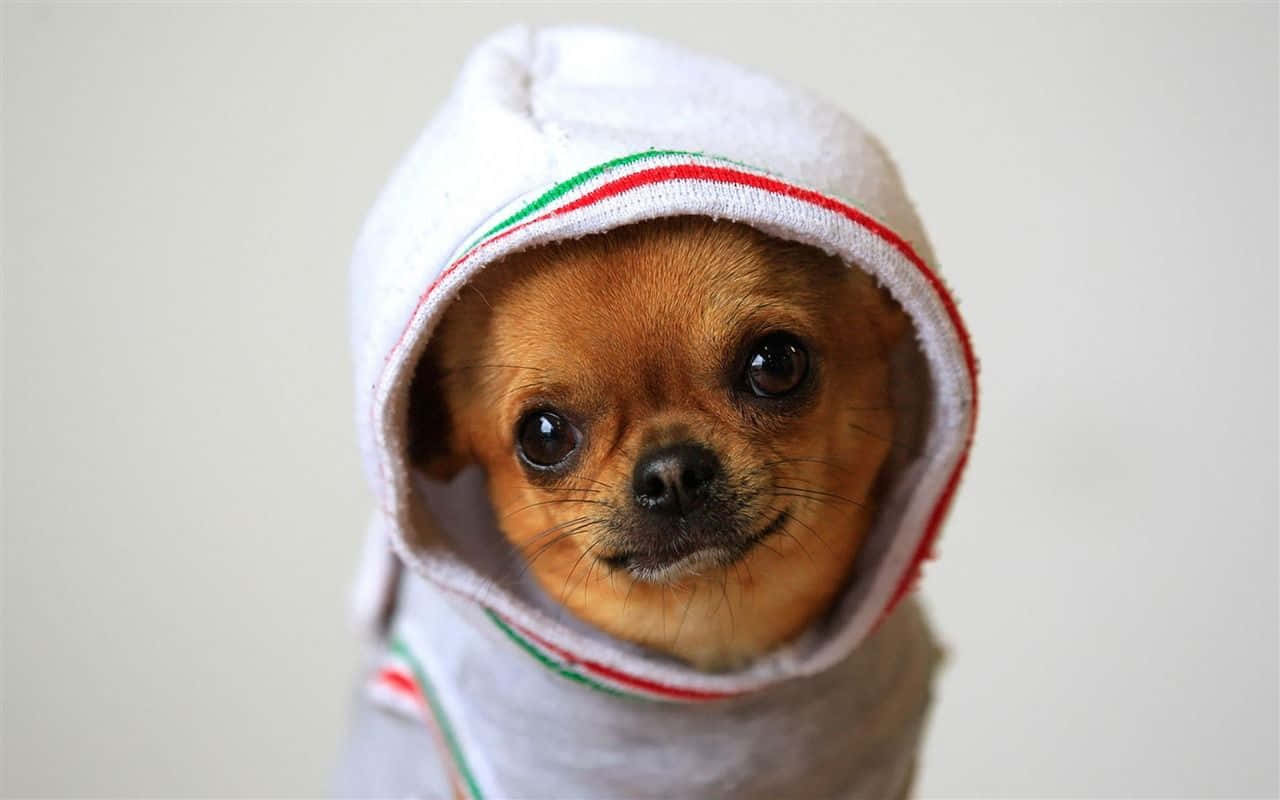 A Small Dog Wearing A Hoodie Wallpaper
