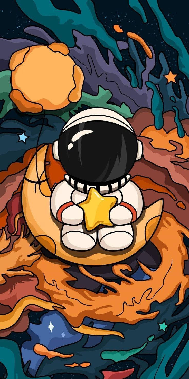 A Star On The Cartoon Astronaut’s Lap Wallpaper