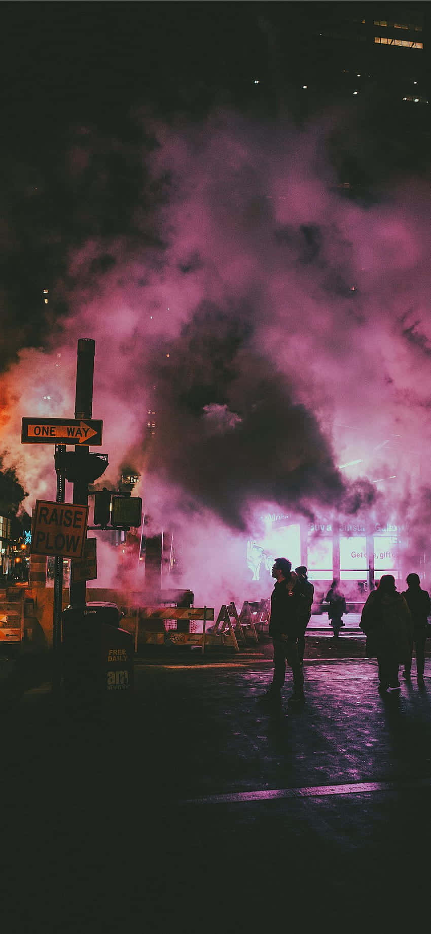 A Street With People Walking In The Dark Wallpaper