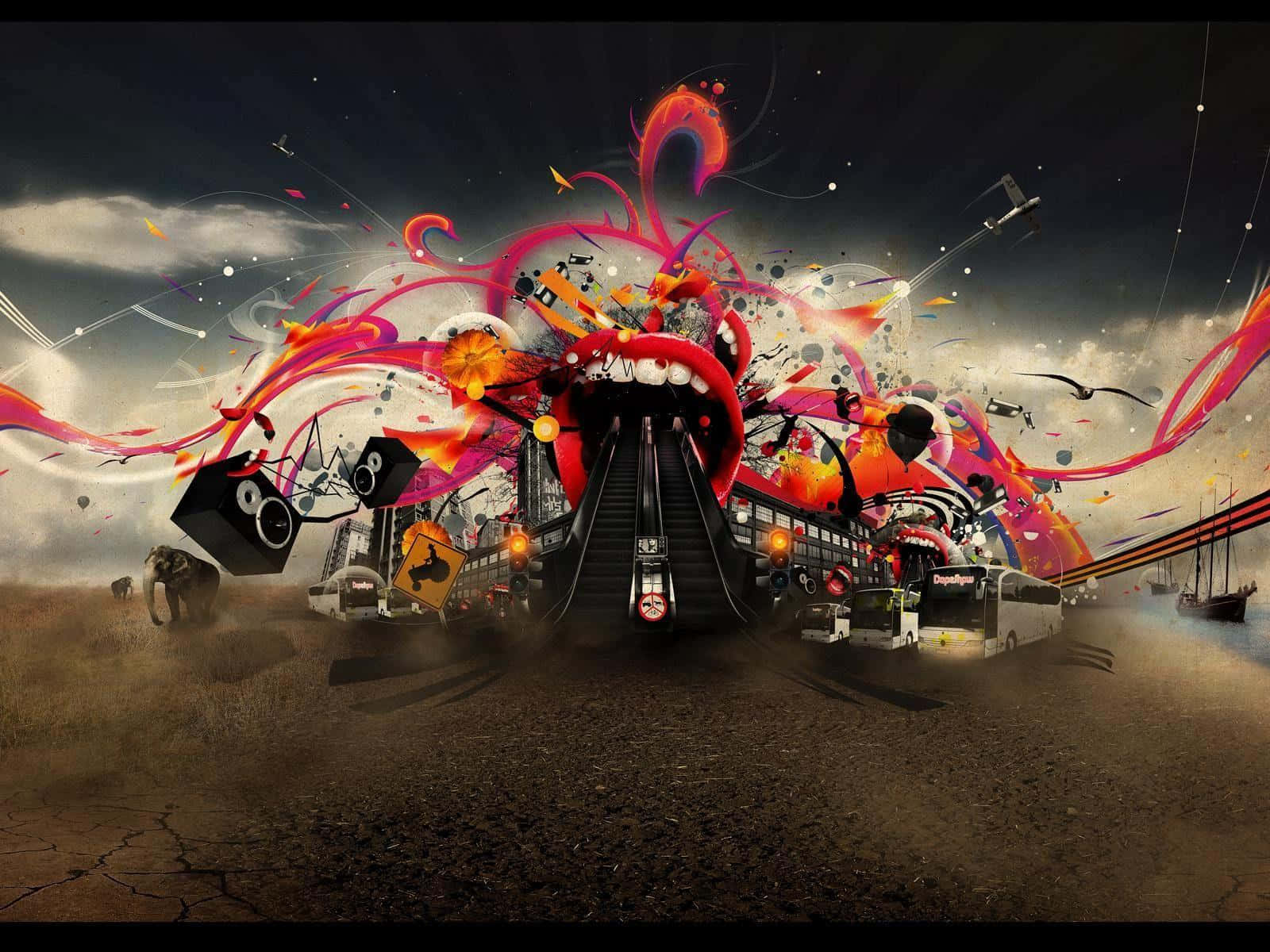 A Train With A Red And Black Design Wallpaper