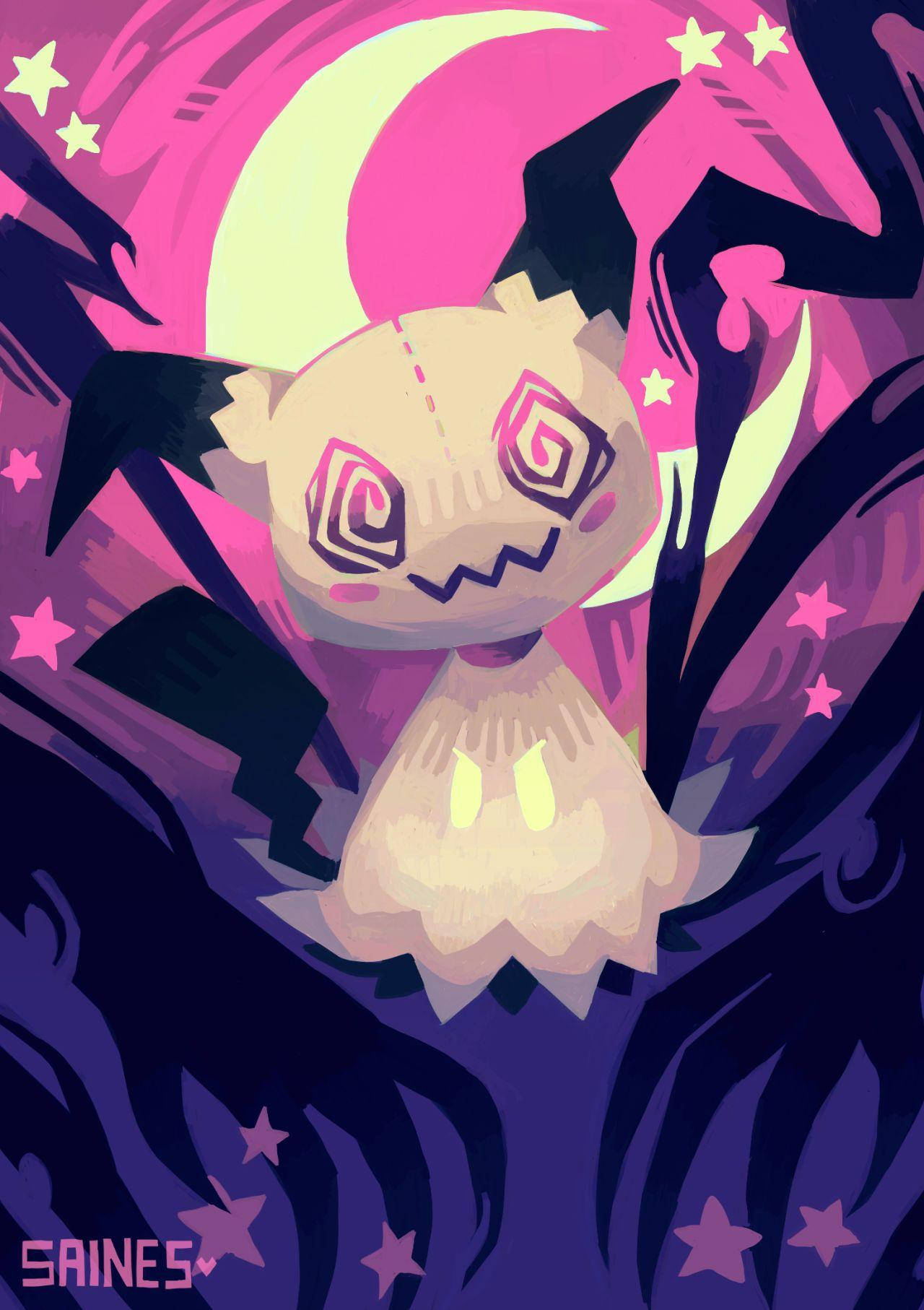 A White Pokemon Sitting On A Moon Wallpaper
