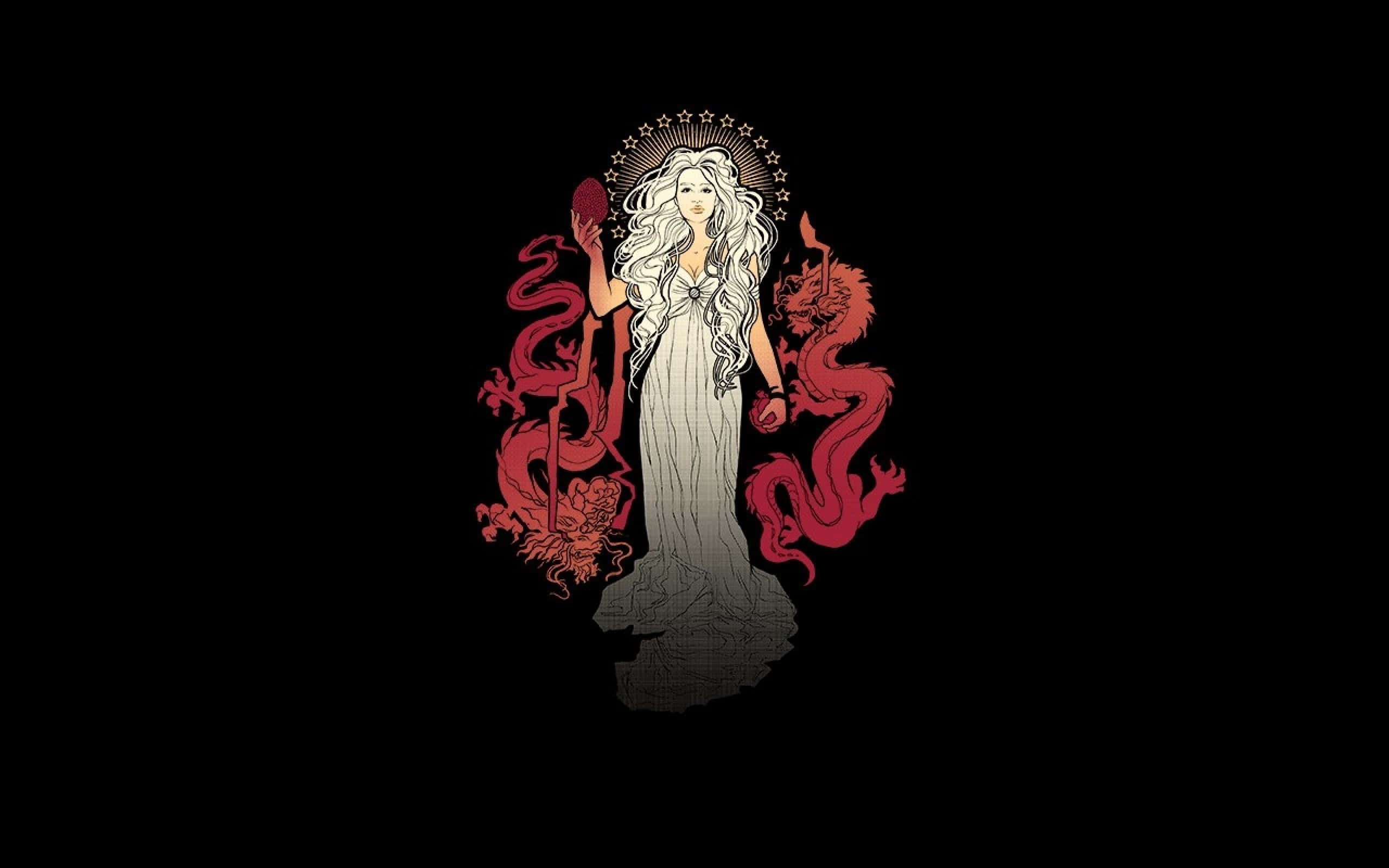 A White Woman In A Dress With Dragons Wallpaper