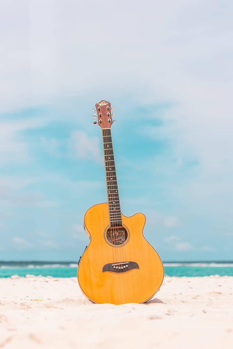 Acoustic Guitar Ocean And Sky Wallpaper