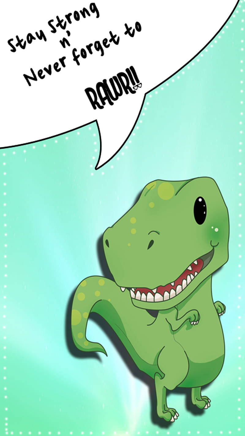 Adorable Dino Kawaii Art On Iphone Screen Wallpaper