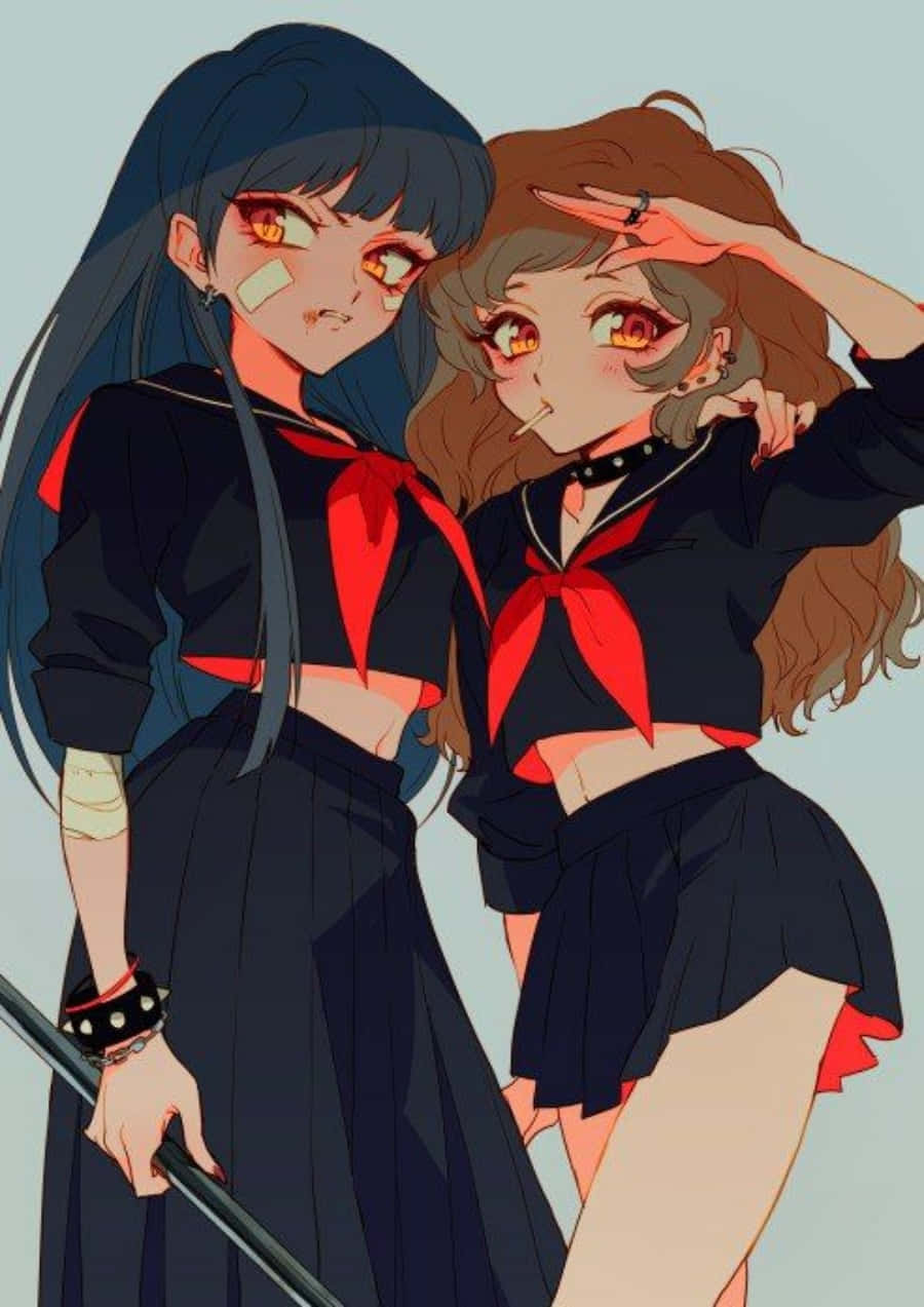 Adorable Lesbian Anime Couple Enjoying A Sweet Afternoon Together Wallpaper