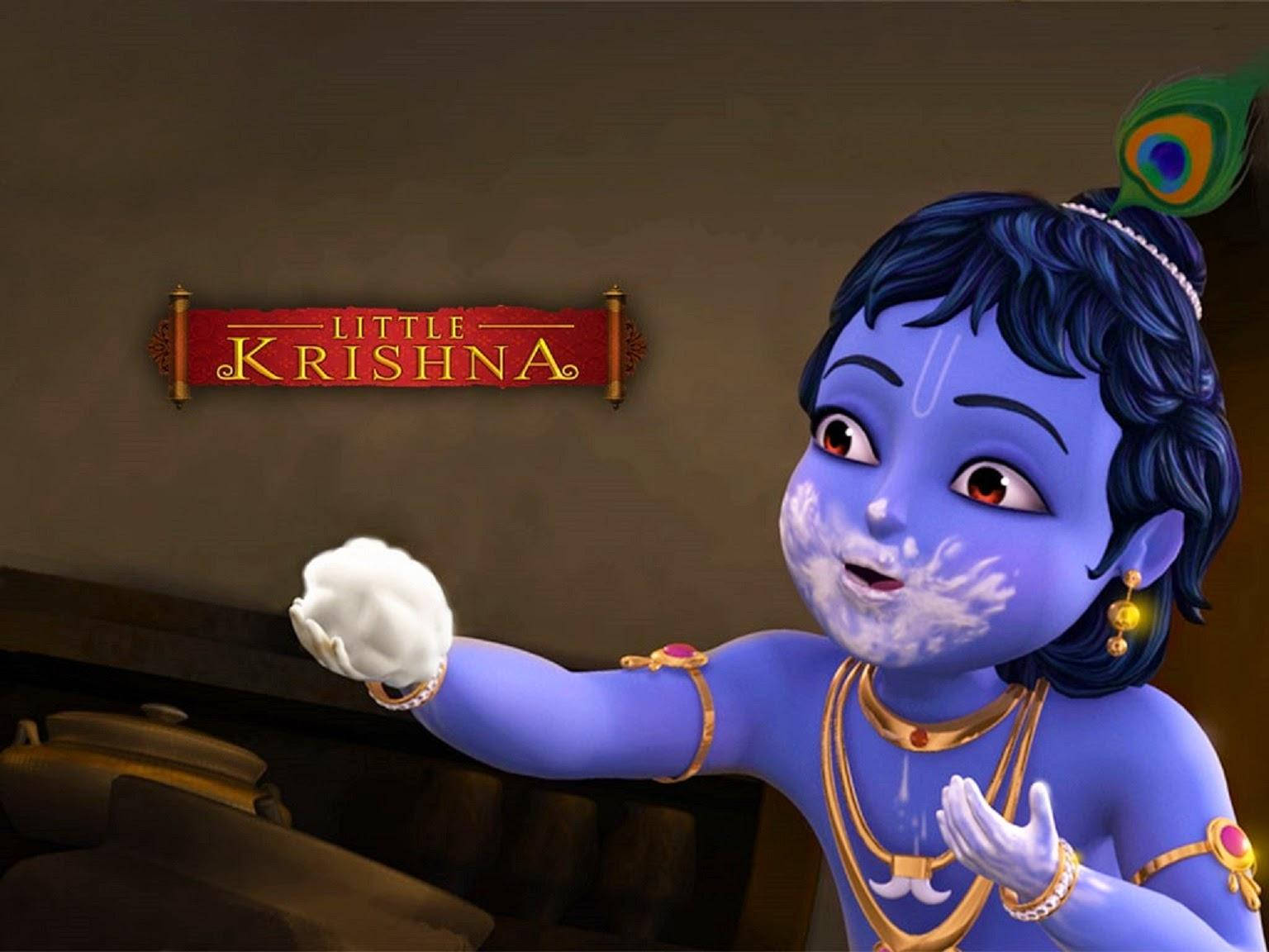 Adorable Little Krishna - Hd Image Holding A Butter Ball. Wallpaper