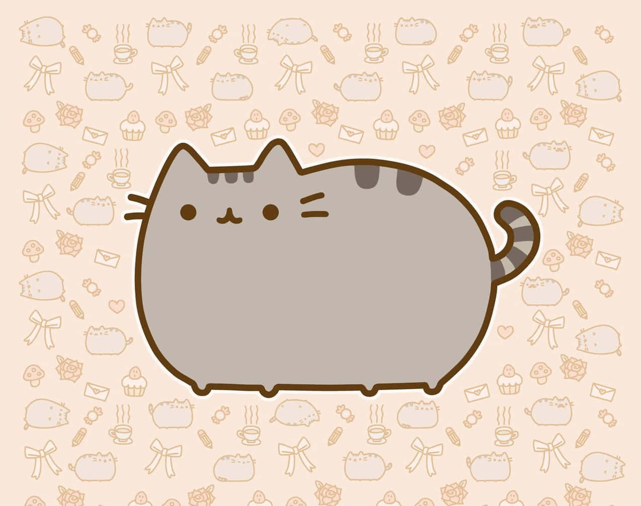 Adorable Pusheen Cat Enjoying A Sweet Treat Wallpaper