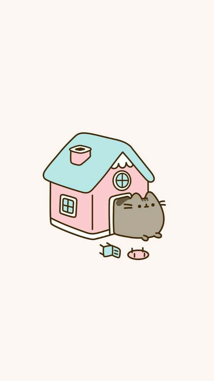 Adorable Pusheen Cat Gets Ready For A Nap Wallpaper