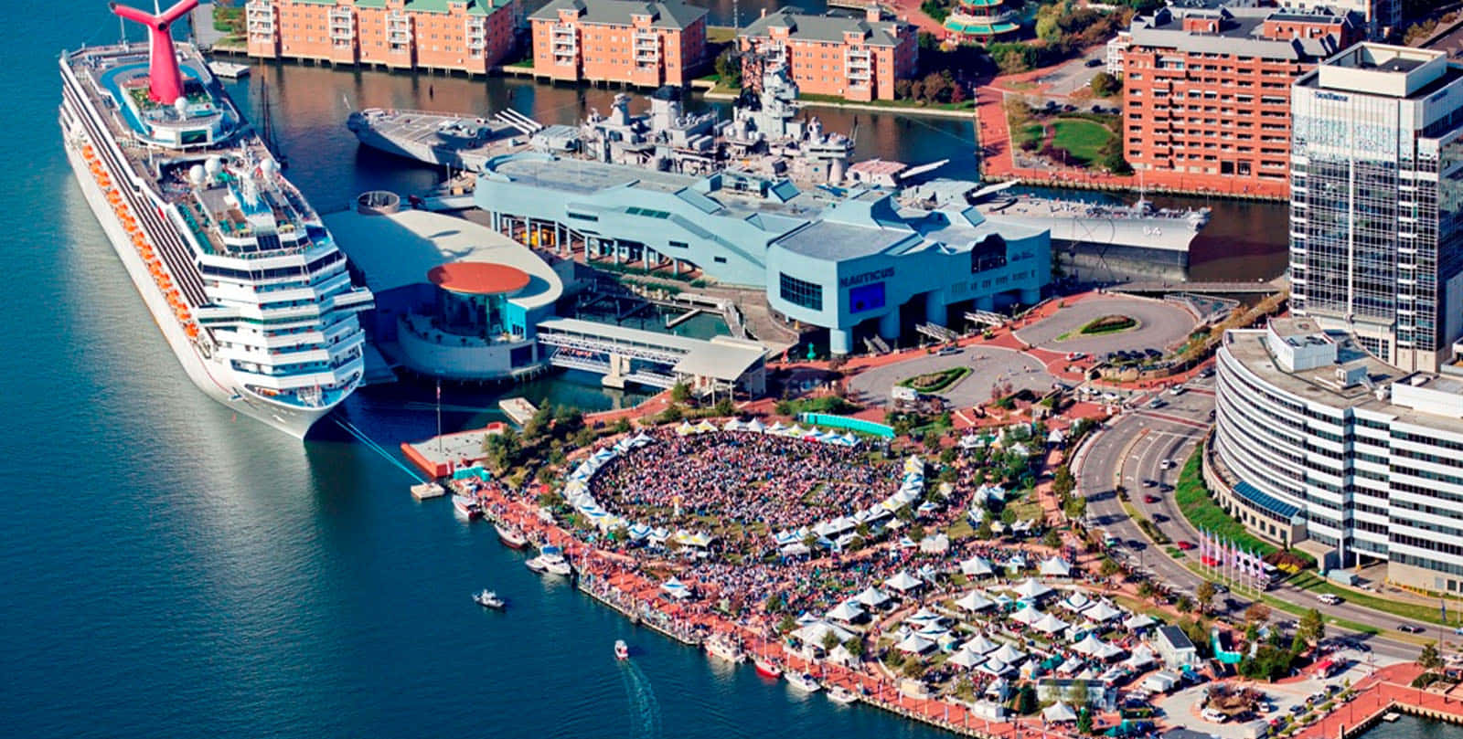 Aerial Photo Of Town Point Park In Norfolk, Virginia Wallpaper