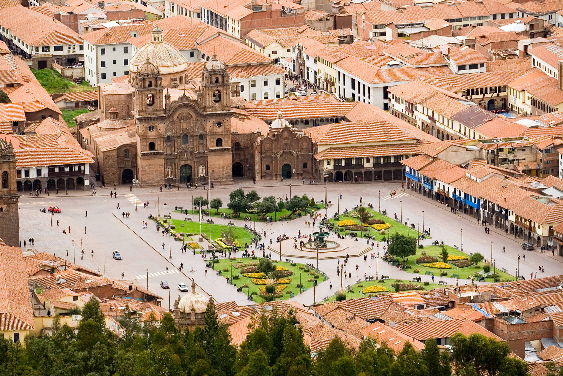 Aerial View Of Main Square In Cusco, Peru Wallpaper